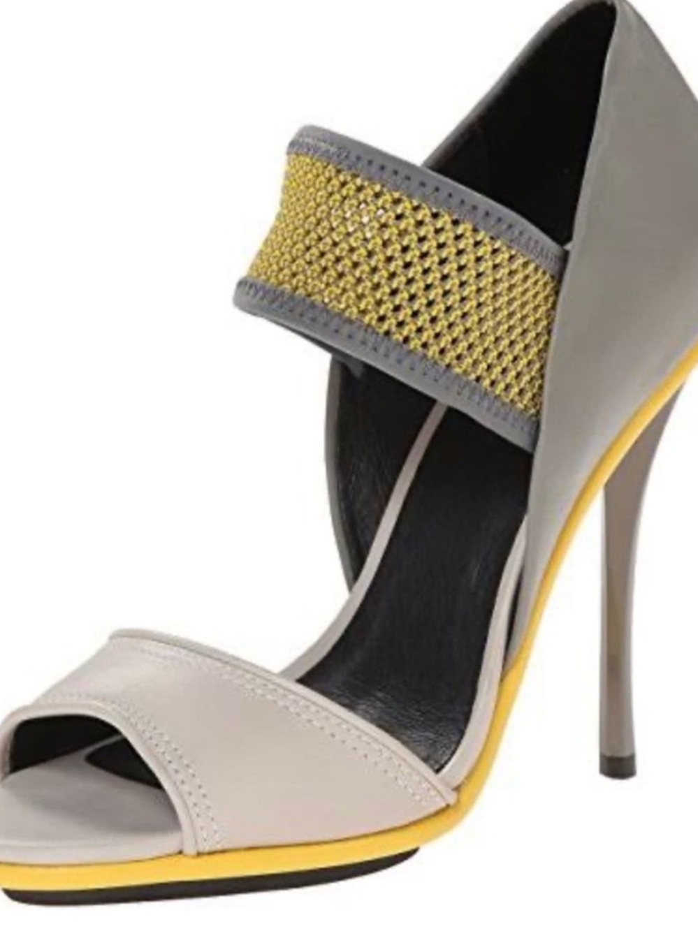 L.A.M.B. Gray and Yellow Open-Toe Stiletto Sandal
